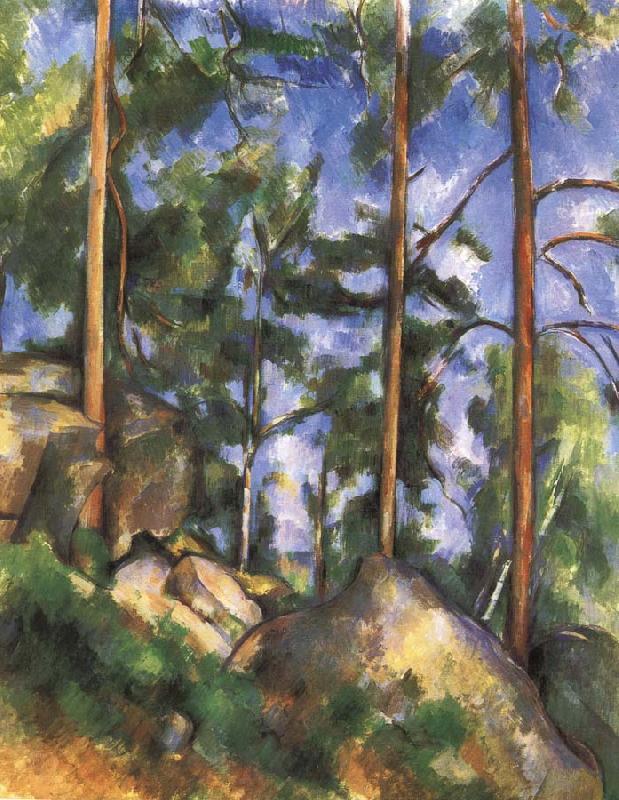 Paul Cezanne pine trees and rock oil painting image